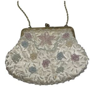 Vintage Regal Hong Kong Elegant White Beaded Clutch Evening Bag